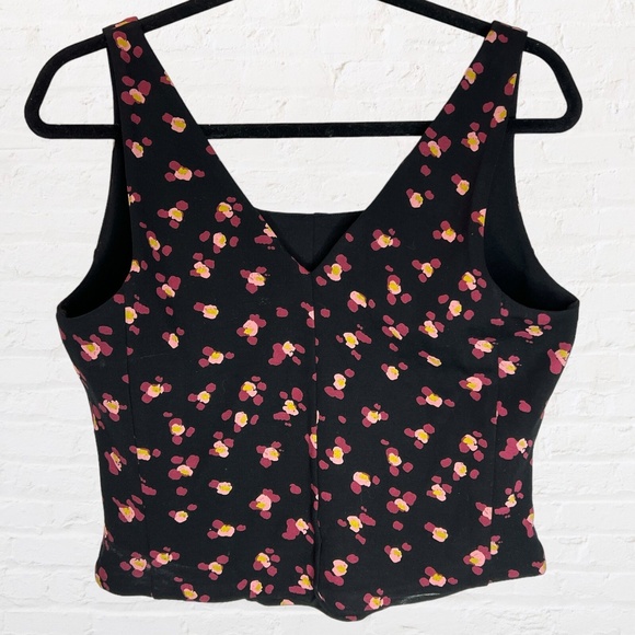 Womens Floral Print Sleeveless Fitted Crop Top Size Medium Black Pink Ponte Knit - Picture 7 of 10